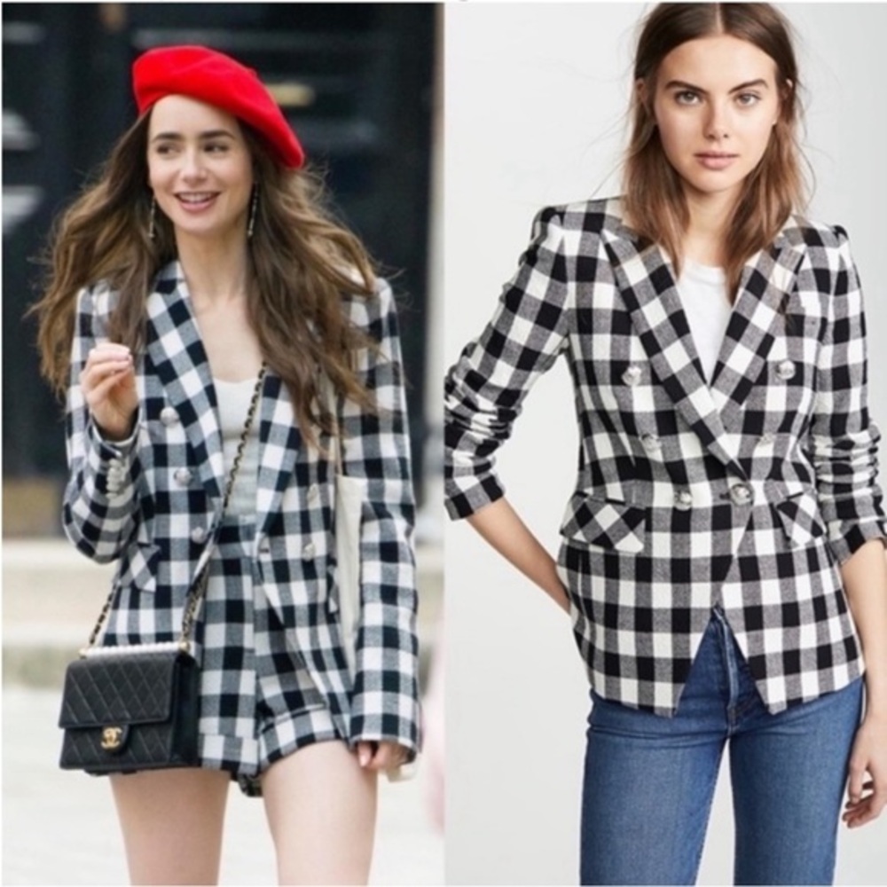 Veronica Beard Miller Classic Gingham Plaid Double Breasted Blazer Jacket size 2